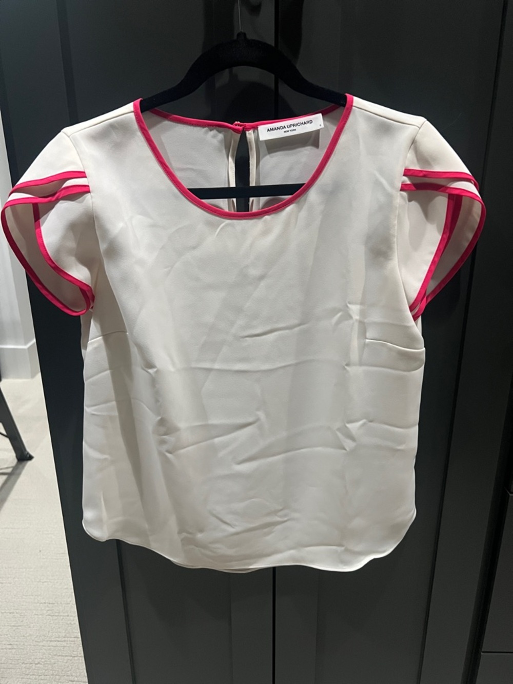 Amanda Uprichard Cream Blouse with Hot Pink Trim